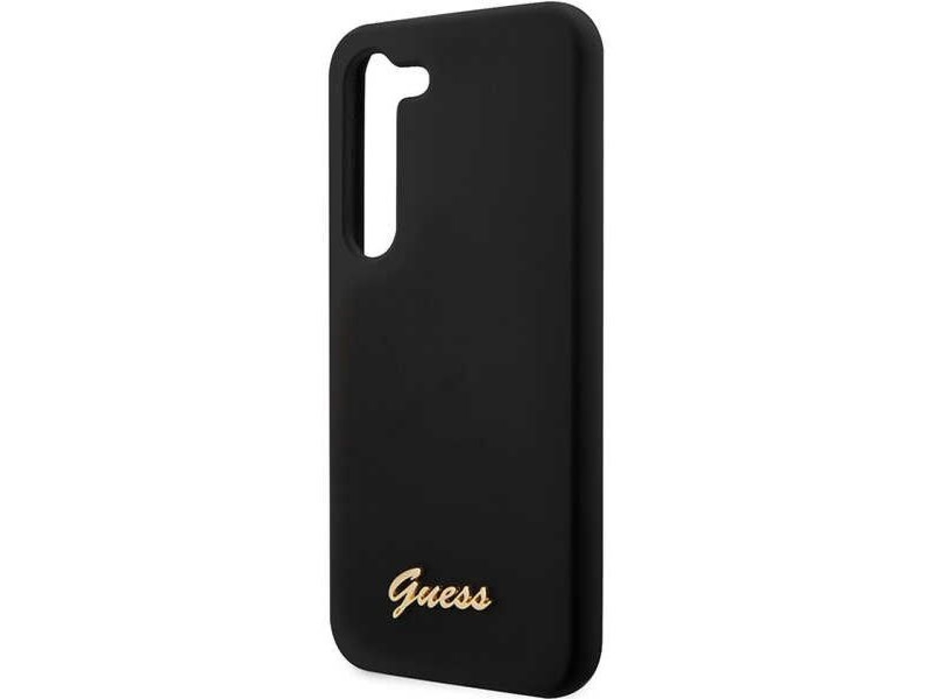 Funda rígida Guess GUHCS23SSLSMK S23 S911 negra/negra de silicona con logo dorado vintage