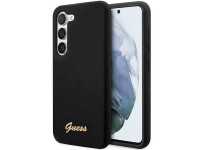 Guess GUHCS23MSLSMK S23+ S916, estuche rígido negro/negro, silicona con logo dorado vintage Guess GUHCS23MSLSMK S23+ S916, estuche rígido negro/negro, silicona con logo dorado vintage