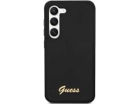 Guess GUHCS23MSLSMK S23+ S916, estuche rígido negro/negro, silicona con logo dorado vintage Guess GUHCS23MSLSMK S23+ S916, estuche rígido negro/negro, silicona con logo dorado vintage
