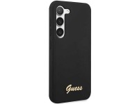 Guess GUHCS23MSLSMK S23+ S916, estuche rígido negro/negro, silicona con logo dorado vintage Guess GUHCS23MSLSMK S23+ S916, estuche rígido negro/negro, silicona con logo dorado vintage