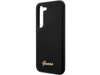 Guess GUHCS23MSLSMK S23+ S916, estuche rígido negro/negro, silicona con logo dorado vintage Guess GUHCS23MSLSMK S23+ S916, estuche rígido negro/negro, silicona con logo dorado vintage