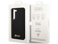 Guess GUHCS23MSLSMK S23+ S916, estuche rígido negro/negro, silicona con logo dorado vintage Guess GUHCS23MSLSMK S23+ S916, estuche rígido negro/negro, silicona con logo dorado vintage