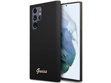 Guess GUHCS23LSLSMK S23 Ultra S918 black/black hardcase Silicone Vintage Gold Logo