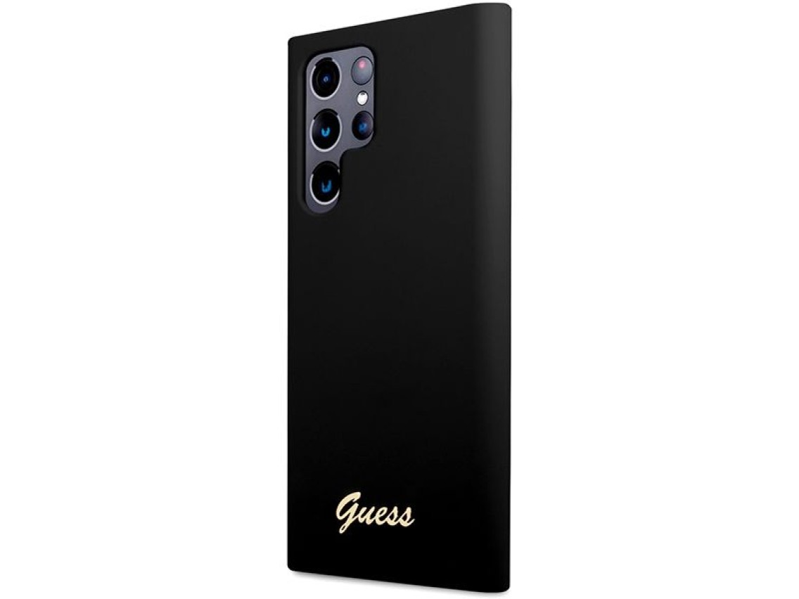 Funda r�gida Guess GUHCS23LSLSMK S23 Ultra S918 negra/negra de silicona con logo dorado vintage