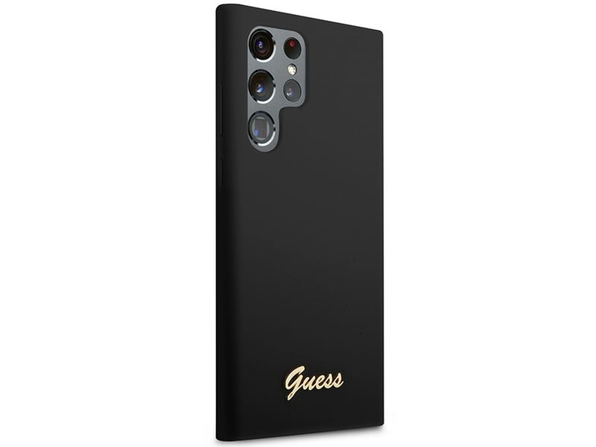 Funda rígida Guess GUHCS23LSLSMK S23 Ultra S918 negra/negra de silicona con logo dorado vintage