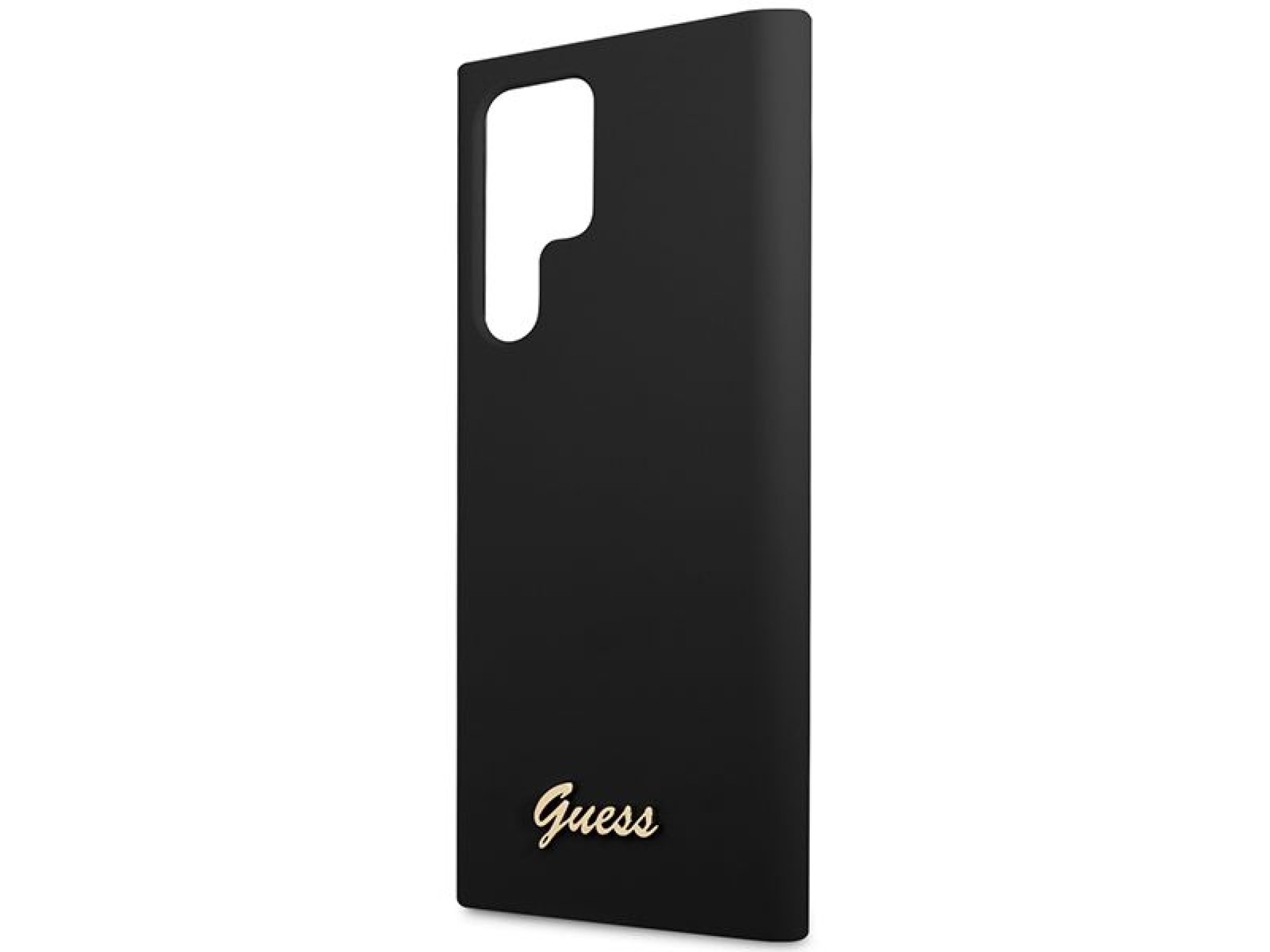 Funda rígida Guess GUHCS23LSLSMK S23 Ultra S918 negra/negra de silicona con logo dorado vintage