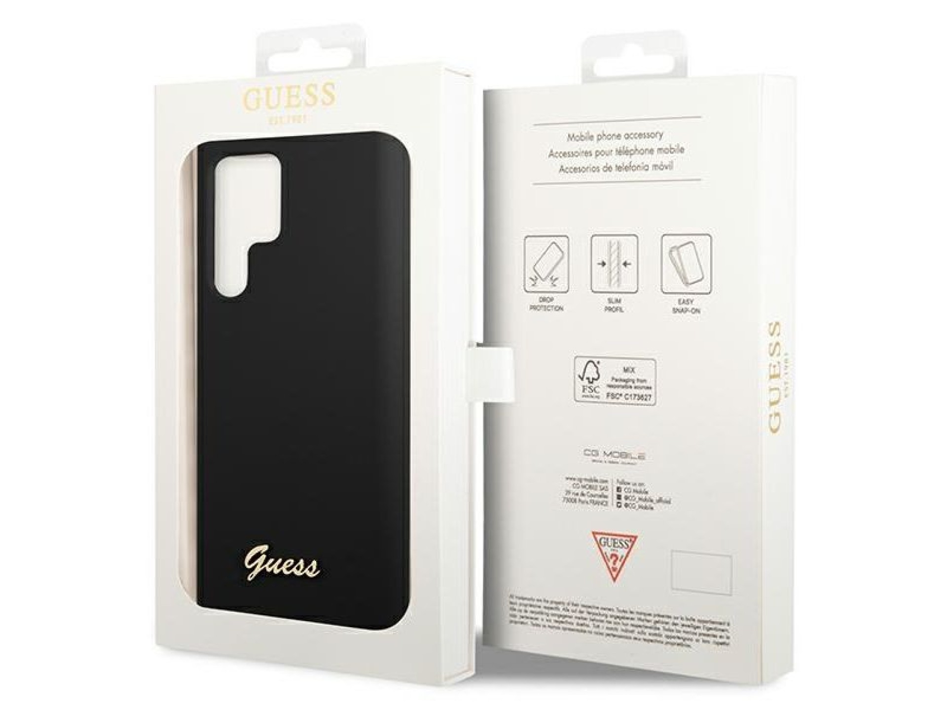 Funda rígida Guess GUHCS23LSLSMK S23 Ultra S918 negra/negra de silicona con logo dorado vintage