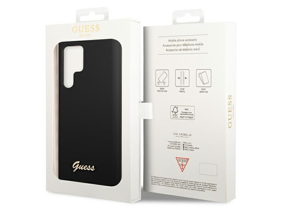 Funda r�gida Guess GUHCS23LSLSMK S23 Ultra S918 negra/negra de silicona con logo dorado vintage