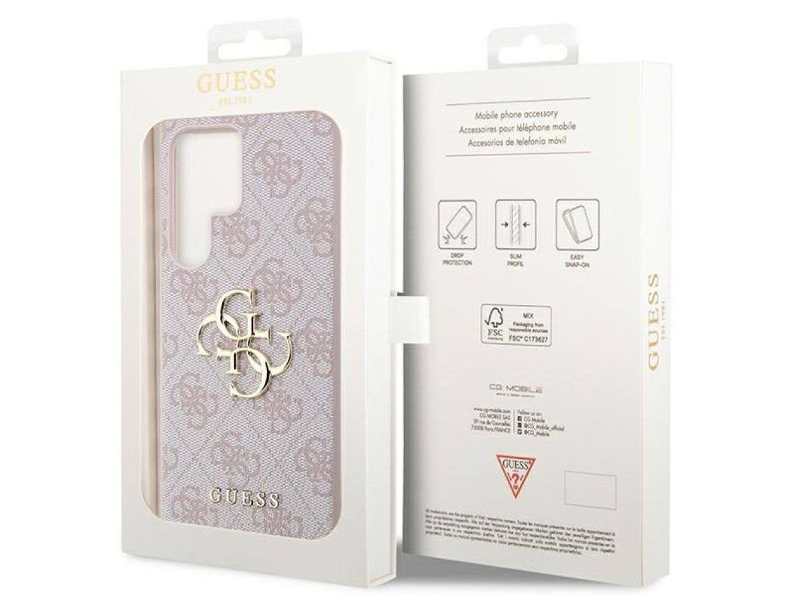 Capa rígida rosa/rosa Guess GUHCS23L4GMGPI S23 Ultra S918 4G com logotipo grande em metal