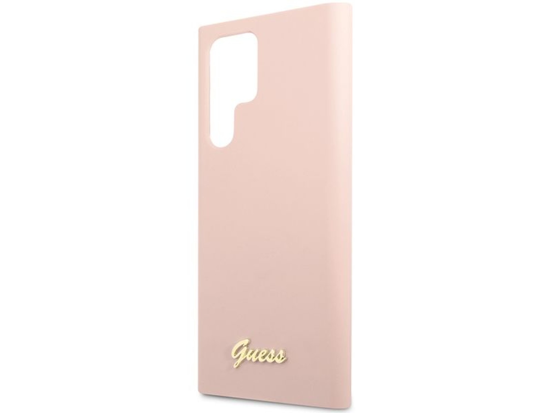 Funda rígida Guess GUHCS23LLSLMGPP S23 Ultra S918 rosa/rosa con logotipo metálico y tipografía Scrip