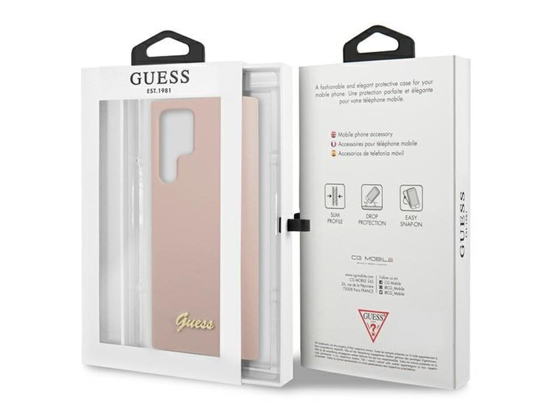 Funda rígida Guess GUHCS23LLSLMGPP S23 Ultra S918 rosa/rosa con logotipo metálico y tipografía Scrip