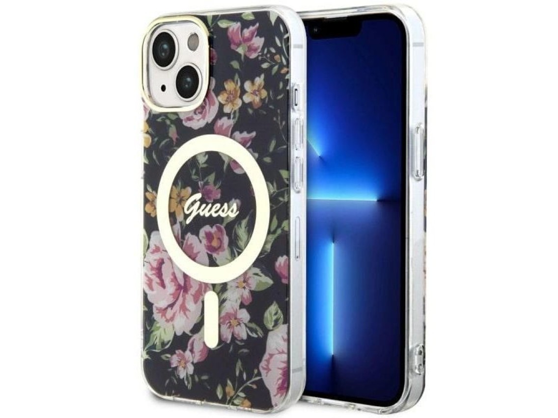 Guess Flower MagSafe case for iPhone 14 - black