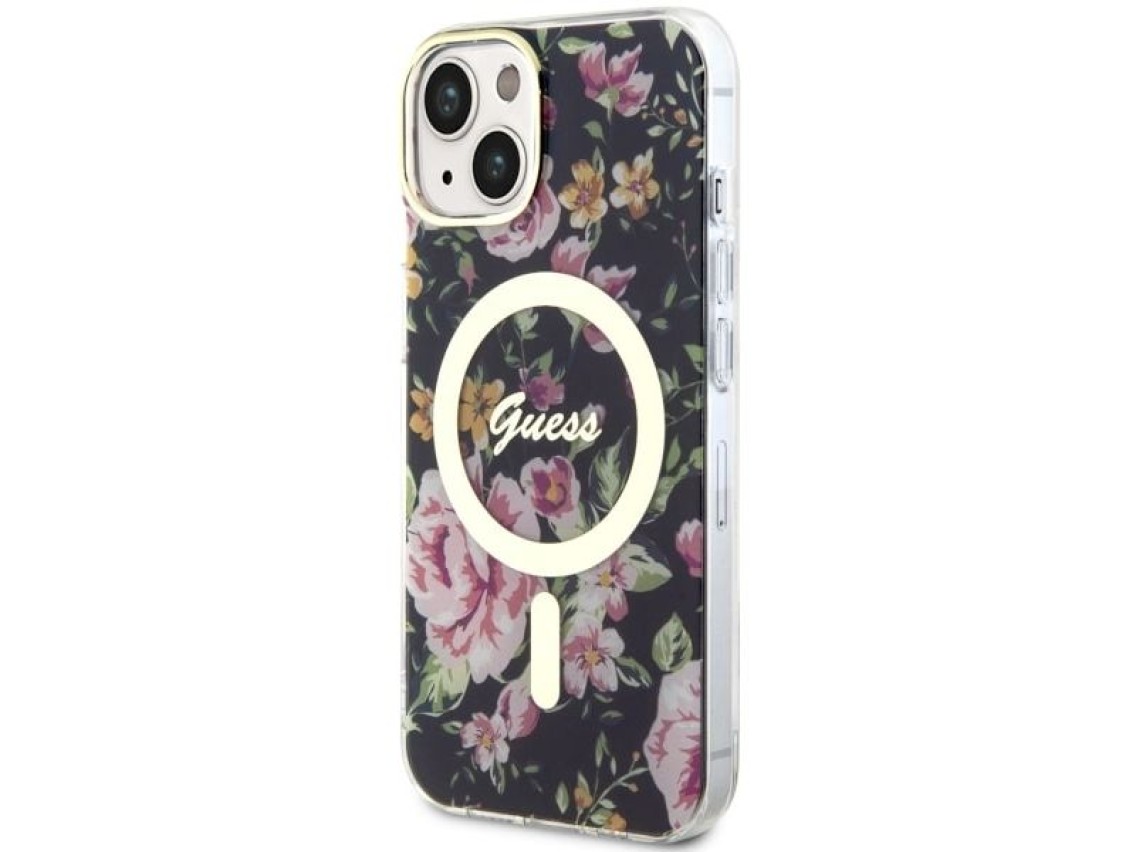 Guess Flower MagSafe case for iPhone 14 - black