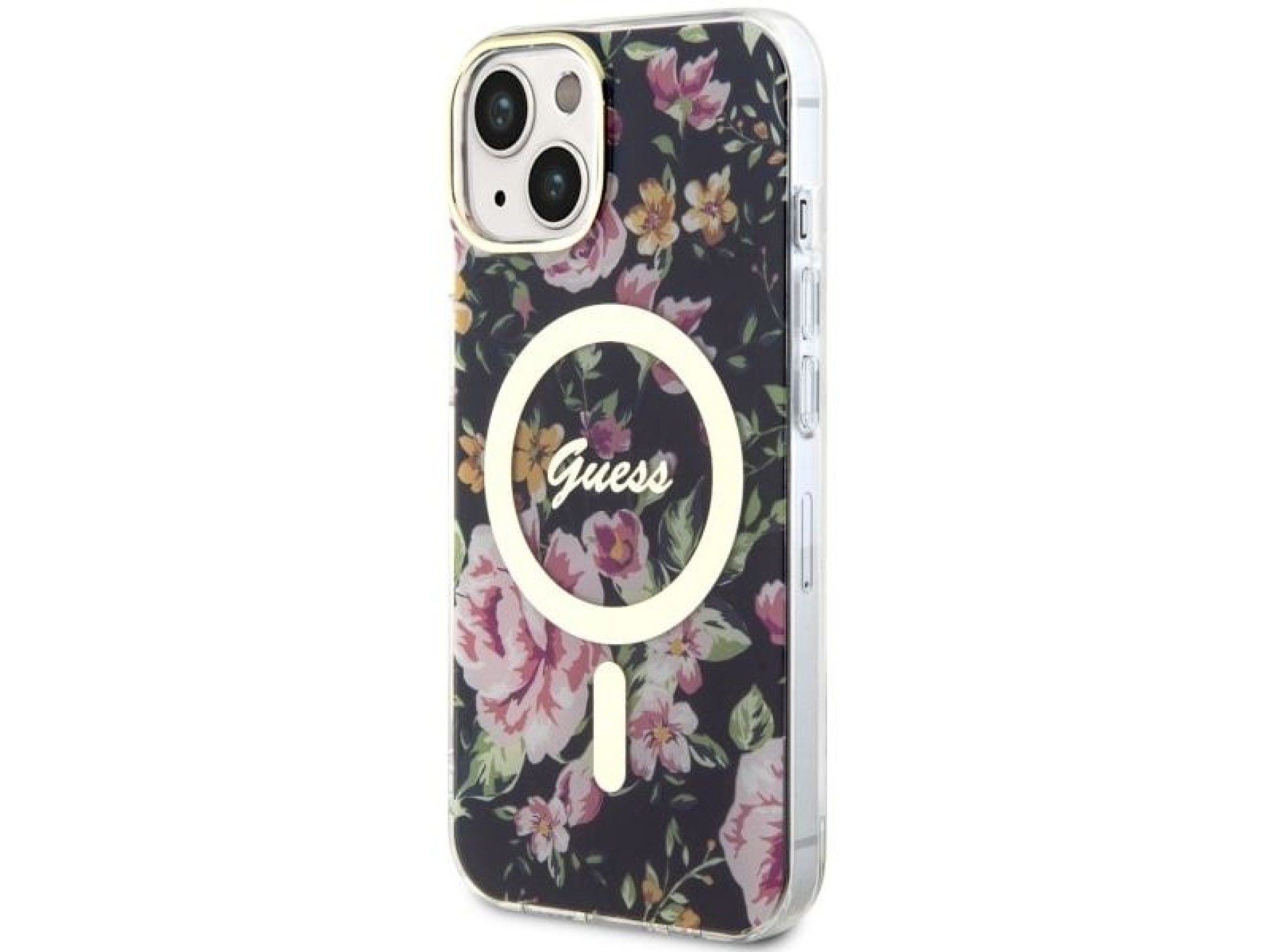 Guess Flower MagSafe case for iPhone 14 - black