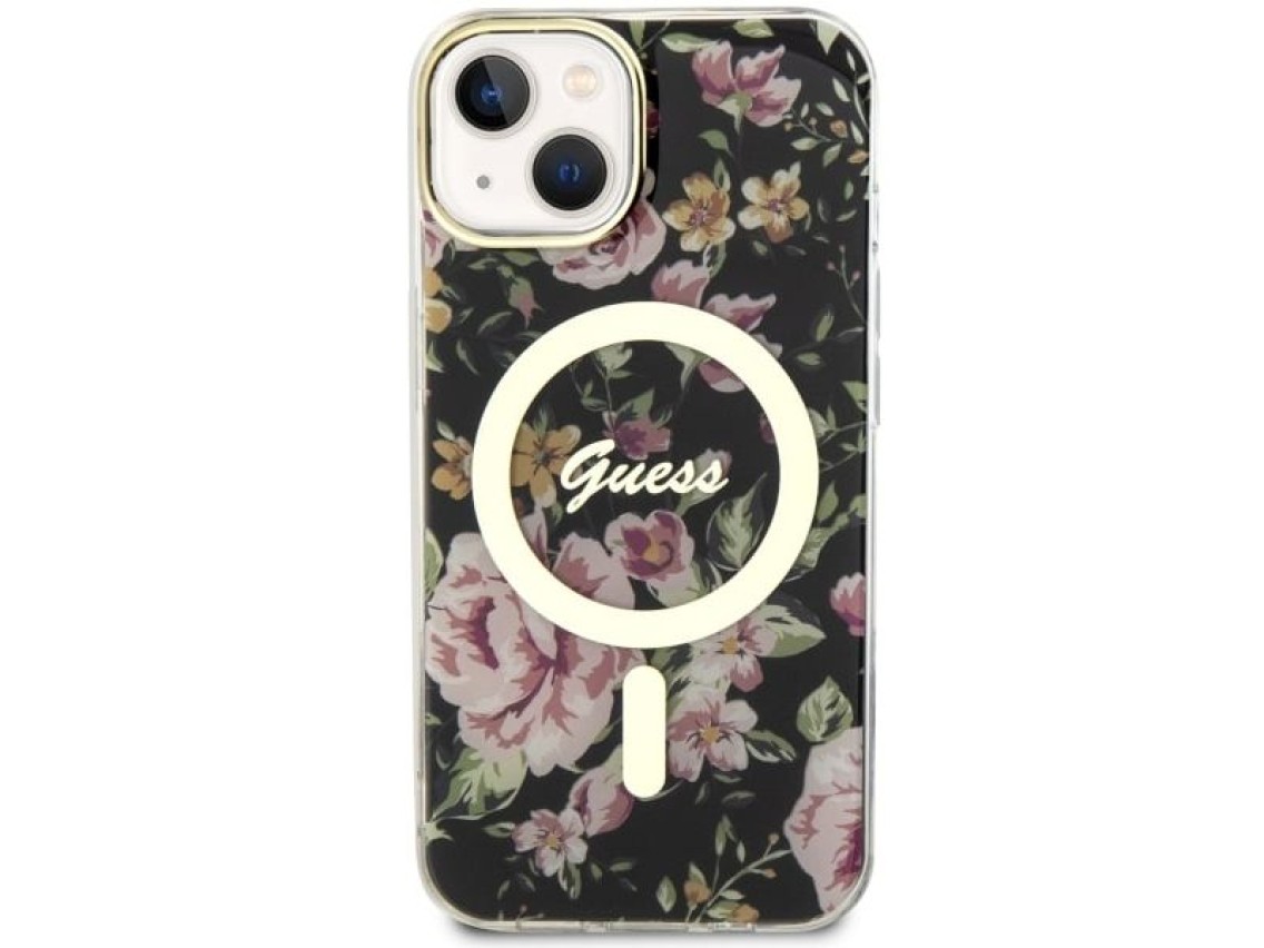 Guess Flower MagSafe case for iPhone 14 - black