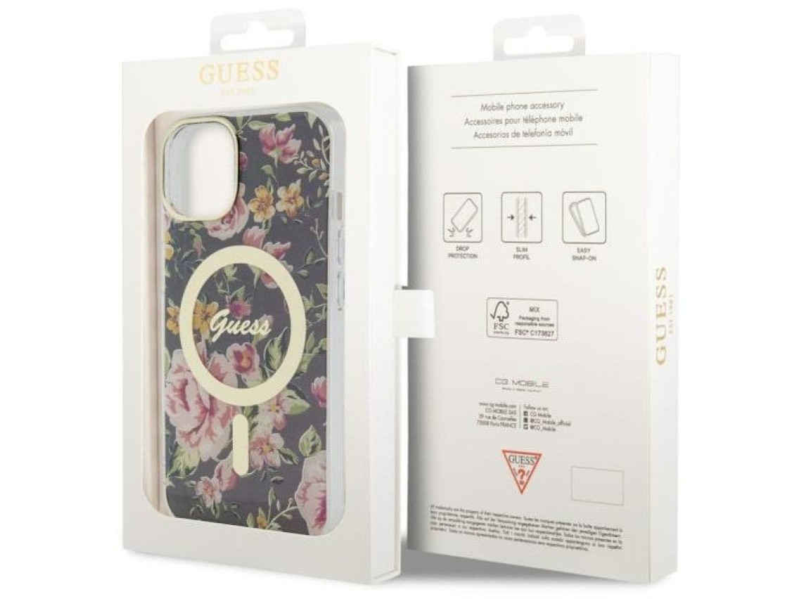 Guess Flower MagSafe case for iPhone 14 - black