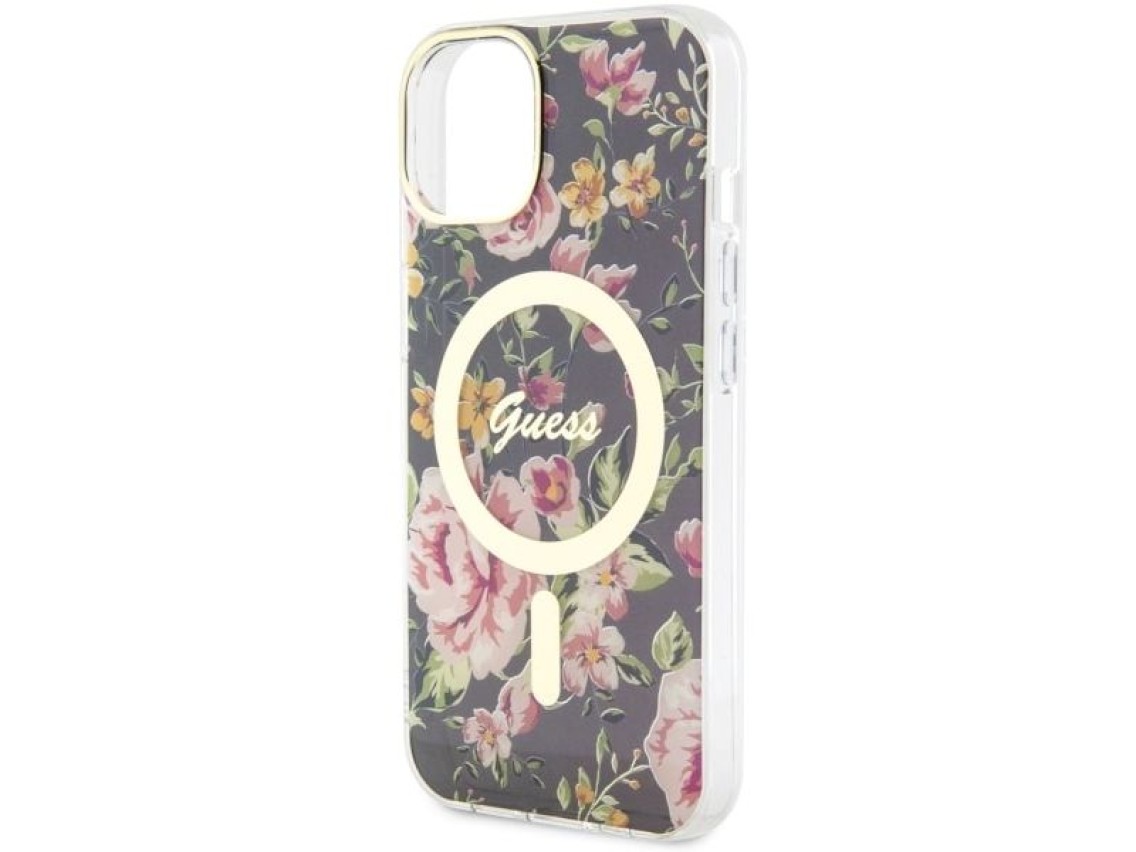 Funda rígida Guess GUHMP14MHCFWSK para iPhone 14 Plus de 6,7" en color negro/negro con diseño floral