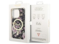 Capa rígida preta/preta com estampa floral e MagSafe Guess GUHMP14LHCFWSK para iPhone 14 Pro de 6,1" Capa rígida preta/preta com estampa floral e MagSafe Guess GUHMP14LHCFWSK para iPhone 14 Pro de 6,1"