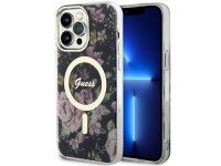 Capa rígida preta/preta Guess GUHMP14XHCFWSK para iPhone 14 Pro Max 6.7" com estampa floral e MagSaf Capa rígida preta/preta Guess GUHMP14XHCFWSK para iPhone 14 Pro Max 6.7" com estampa floral e MagSaf