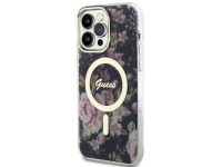 Capa rígida preta/preta Guess GUHMP14XHCFWSK para iPhone 14 Pro Max 6.7" com estampa floral e MagSaf Capa rígida preta/preta Guess GUHMP14XHCFWSK para iPhone 14 Pro Max 6.7" com estampa floral e MagSaf