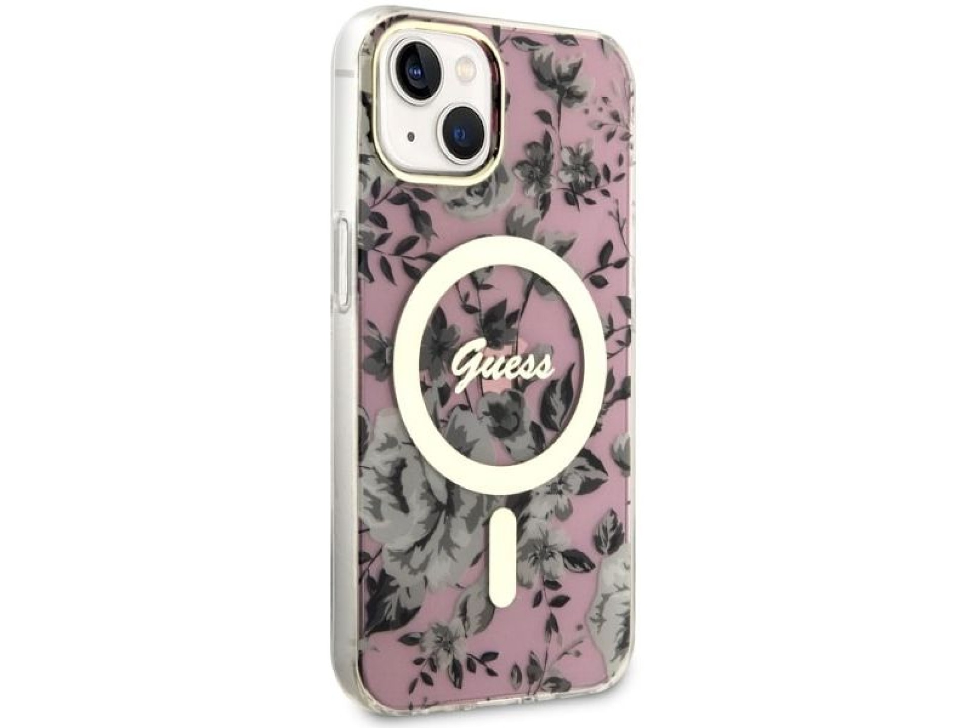 Funda Guess Flower MagSafe para iPhone 14 - rosa