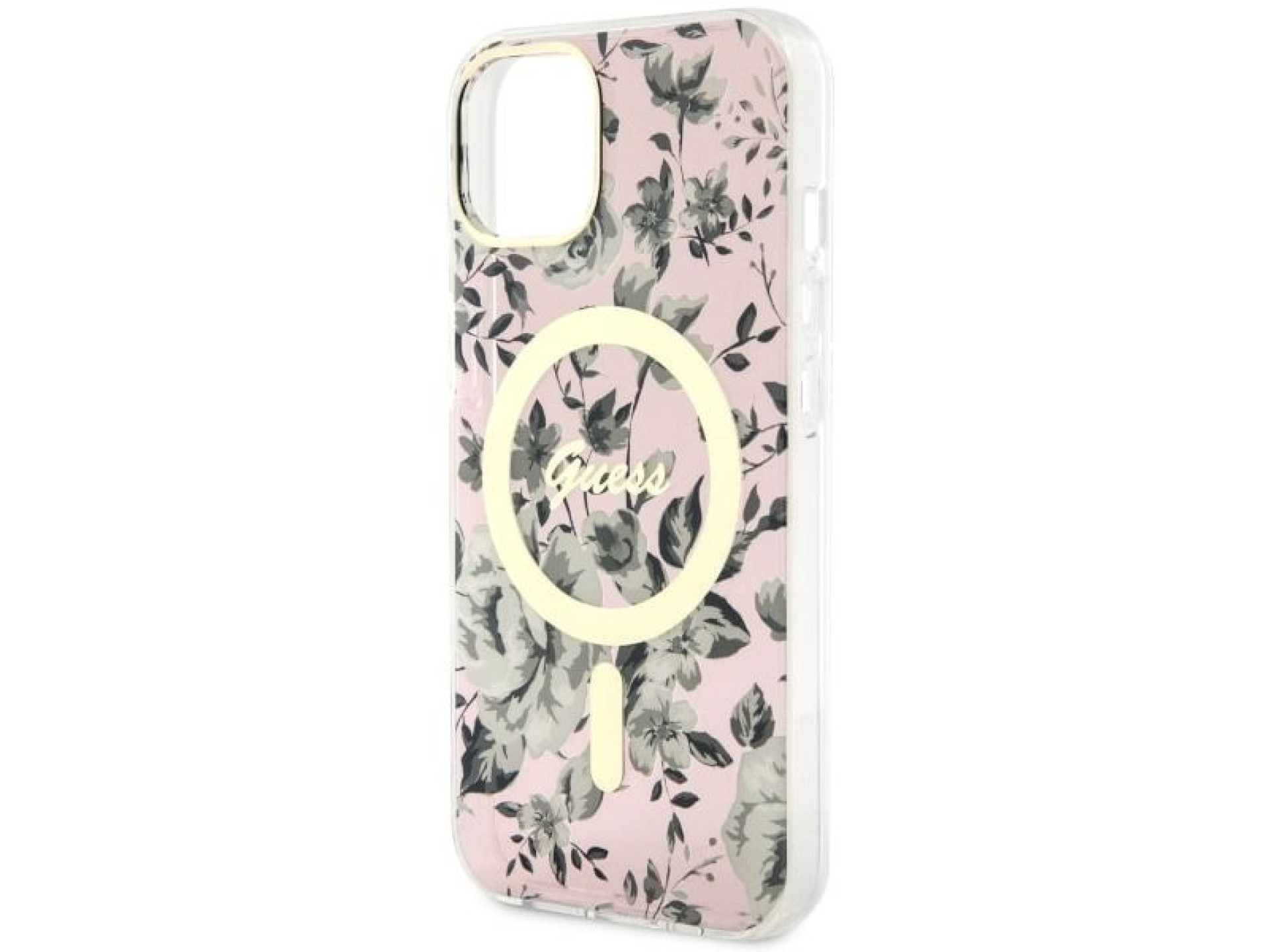 Funda Guess Flower MagSafe para iPhone 14 - rosa