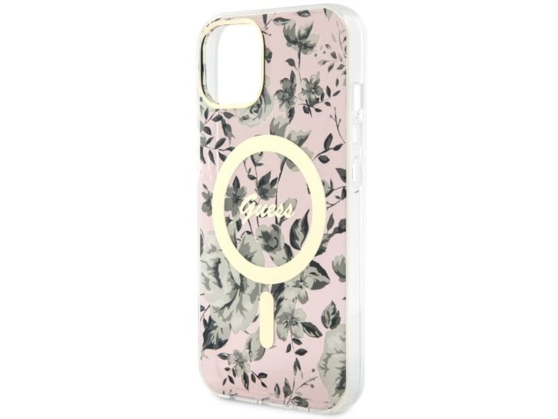 Funda Guess Flower MagSafe para iPhone 14 - rosa