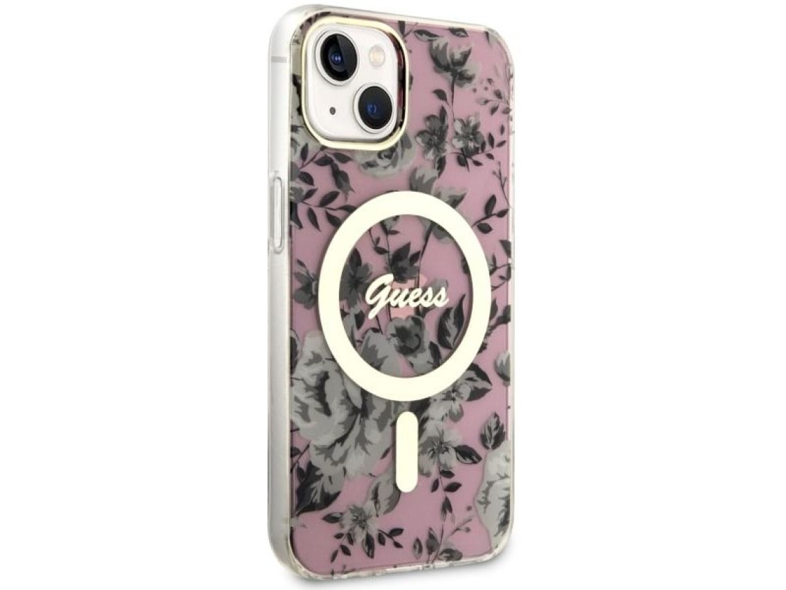Guess GUHMP14MHCFWSP iPhone 14 Plus 6.7" pink/pink hardcase Flower MagSafe
