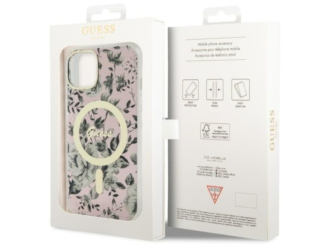 Guess GUHMP14MHCFWSP iPhone 14 Plus 6.7" pink/pink hardcase Flower MagSafe
