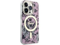 Capa rígida rosa com estampa floral MagSafe Guess GUHMP14LHCFWSP para iPhone 14 Pro de 6,1 polegadas Capa rígida rosa com estampa floral MagSafe Guess GUHMP14LHCFWSP para iPhone 14 Pro de 6,1 polegadas