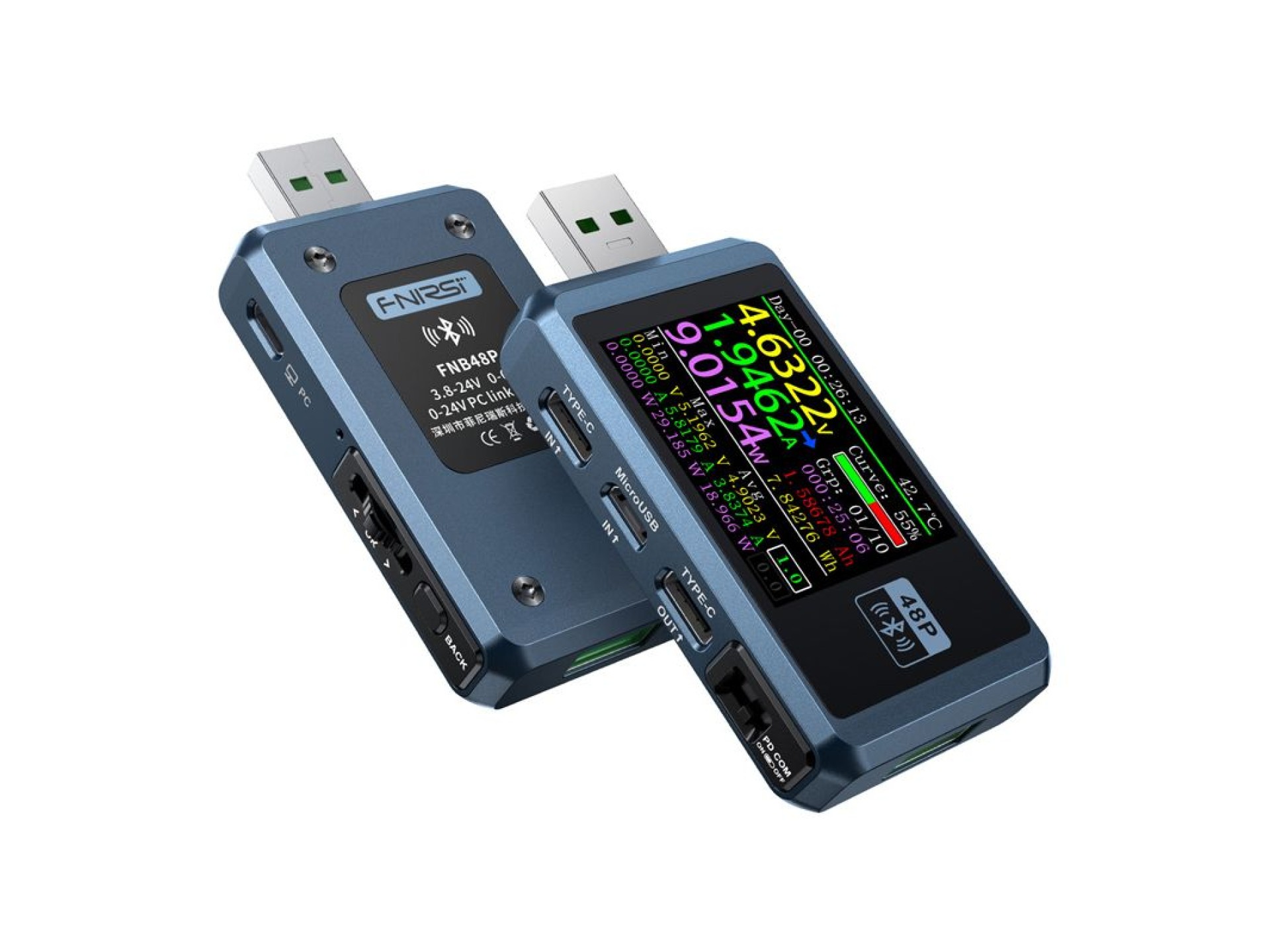 Testador de porta USB FNIRSI FNB48P BT com Bluetooth