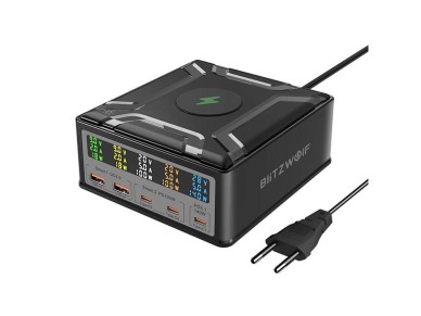 Blitzwolf BW-S28 260W, 2xUSB-A, 3xUSB-C, 15W wireless charger (black) Blitzwolf BW-S28 260W, 2xUSB-A, 3xUSB-C, 15W wireless charger (black)