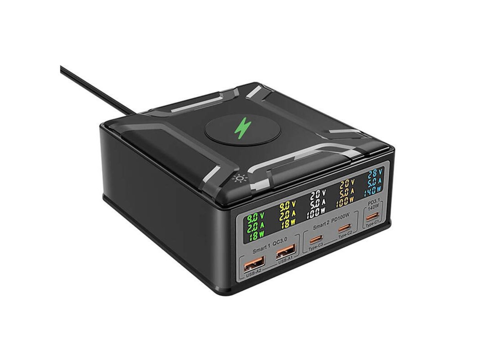 Blitzwolf BW-S28 260W, 2xUSB-A, 3xUSB-C, 15W wireless charger (black)
