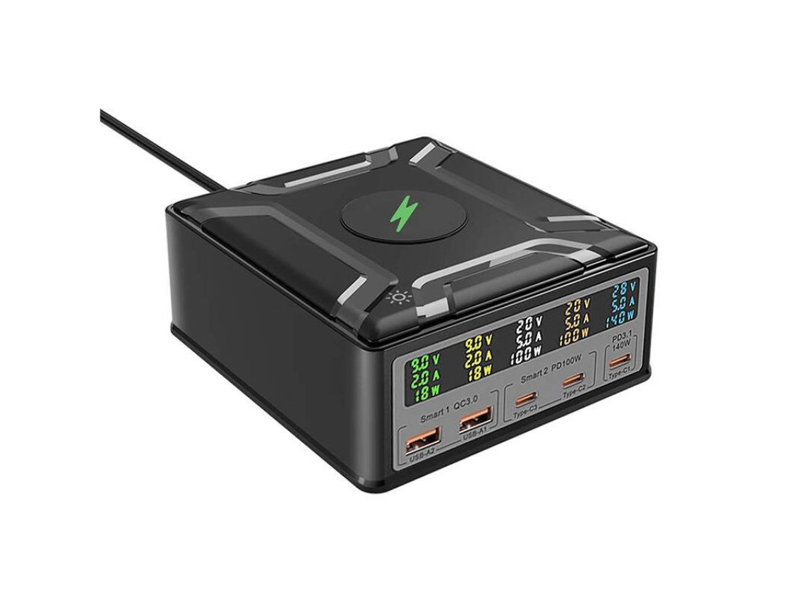 Blitzwolf BW-S28 260W, 2xUSB-A, 3xUSB-C, 15W wireless charger (black)