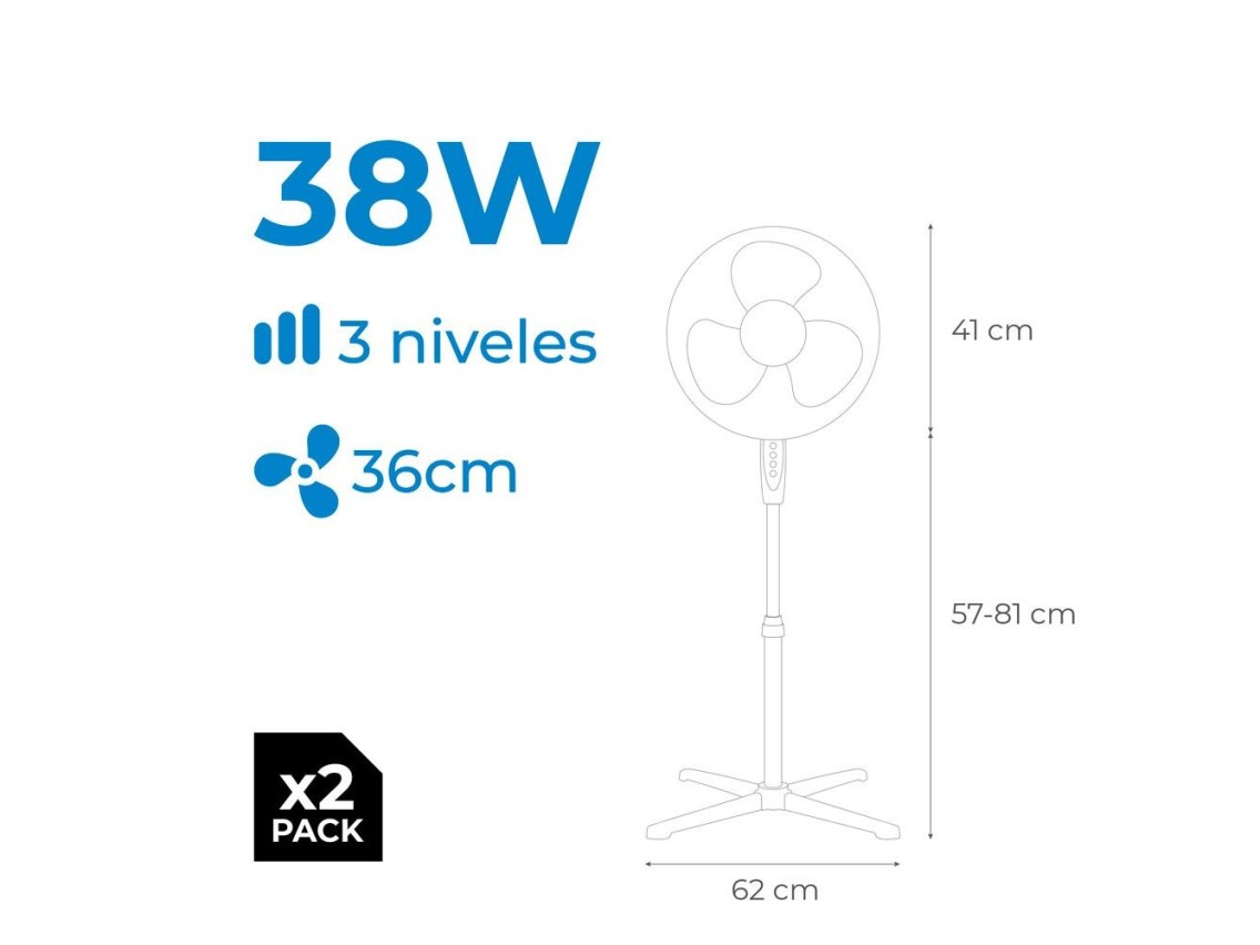Pedestal fans, 38 w, white, ø40 cm, 2 unidades in a box