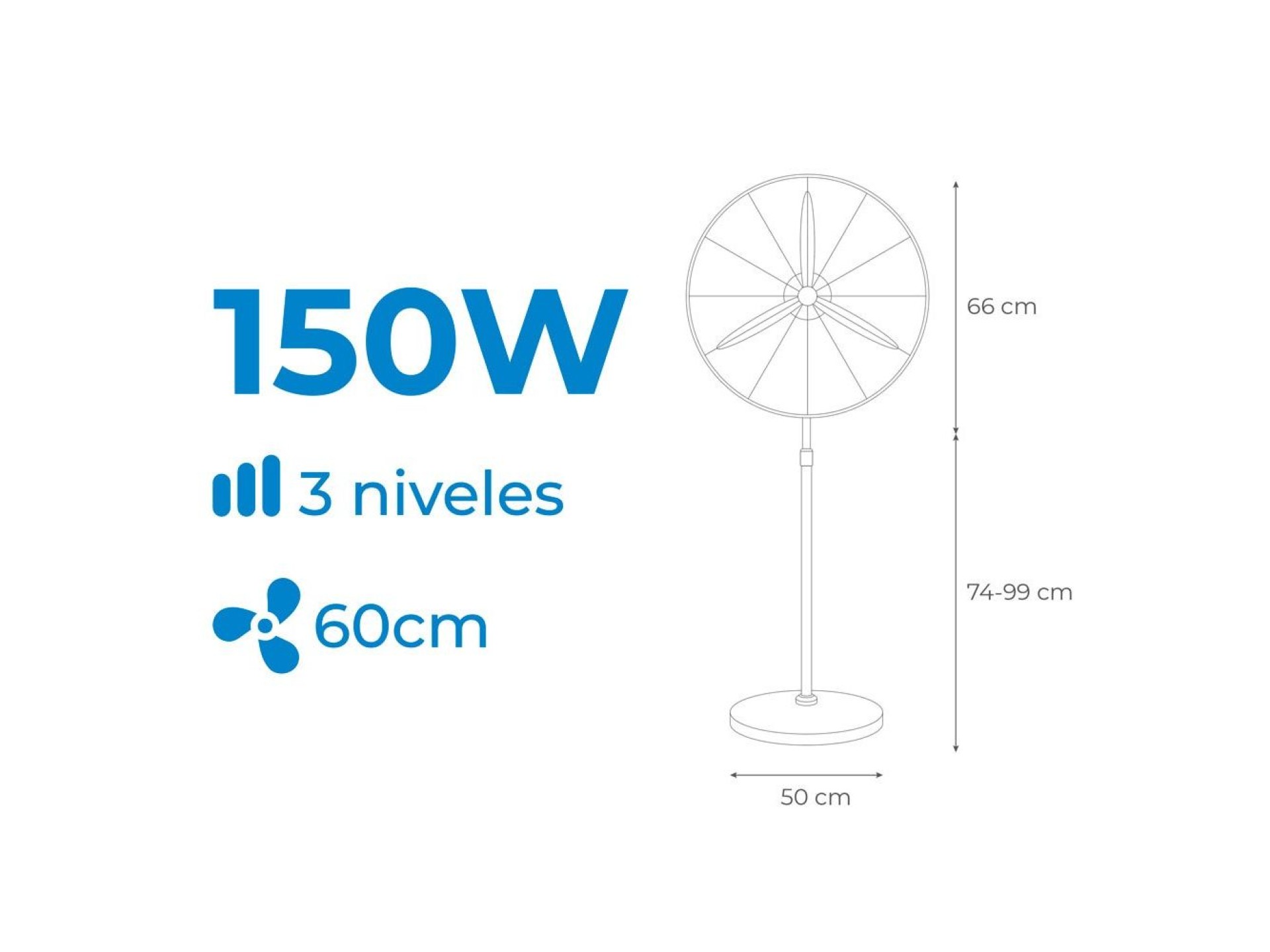 Ventilador industrial de pie 150 w, negro, ø60 cm
