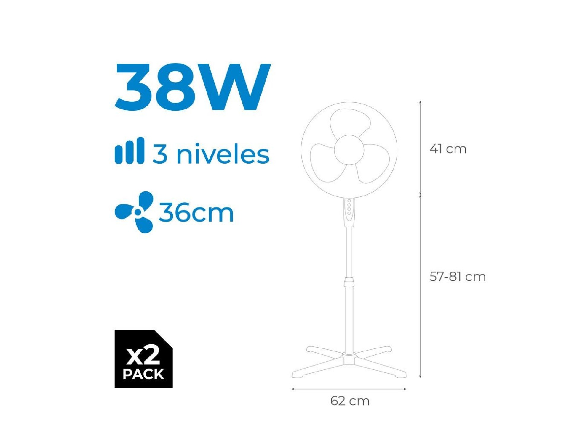 Pedestal fans, 38 w, white, ø40 cm, 2 unidades in a box