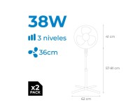 Pedestal fans, 38 w, white, ø40 cm, 2 unidades in a box Pedestal fans, 38 w, white, ø40 cm, 2 unidades in a box