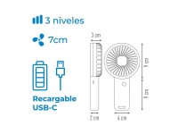 Ventilador de mano con base extraible y soporte para smartphone, 9 x 3 x 18 cm Ventilador de mano con base extraible y soporte para smartphone, 9 x 3 x 18 cm