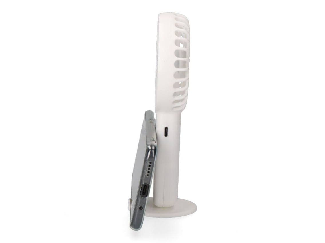 Ventilador de mano con base extraible y soporte para smartphone, 9 x 3 x 18 cm