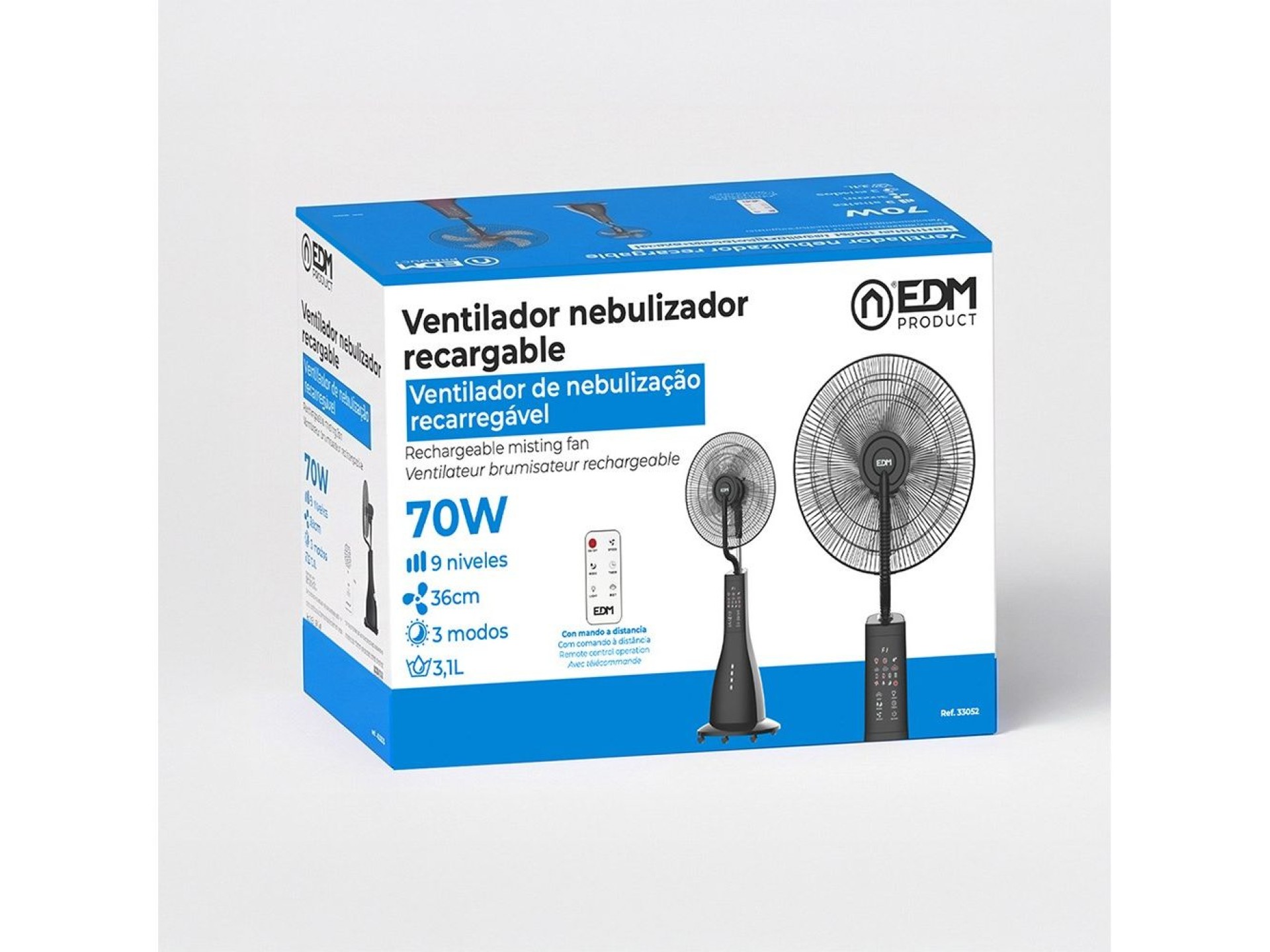 Ventilador nebulizador recargable 70 w, ø41 x 128 cm