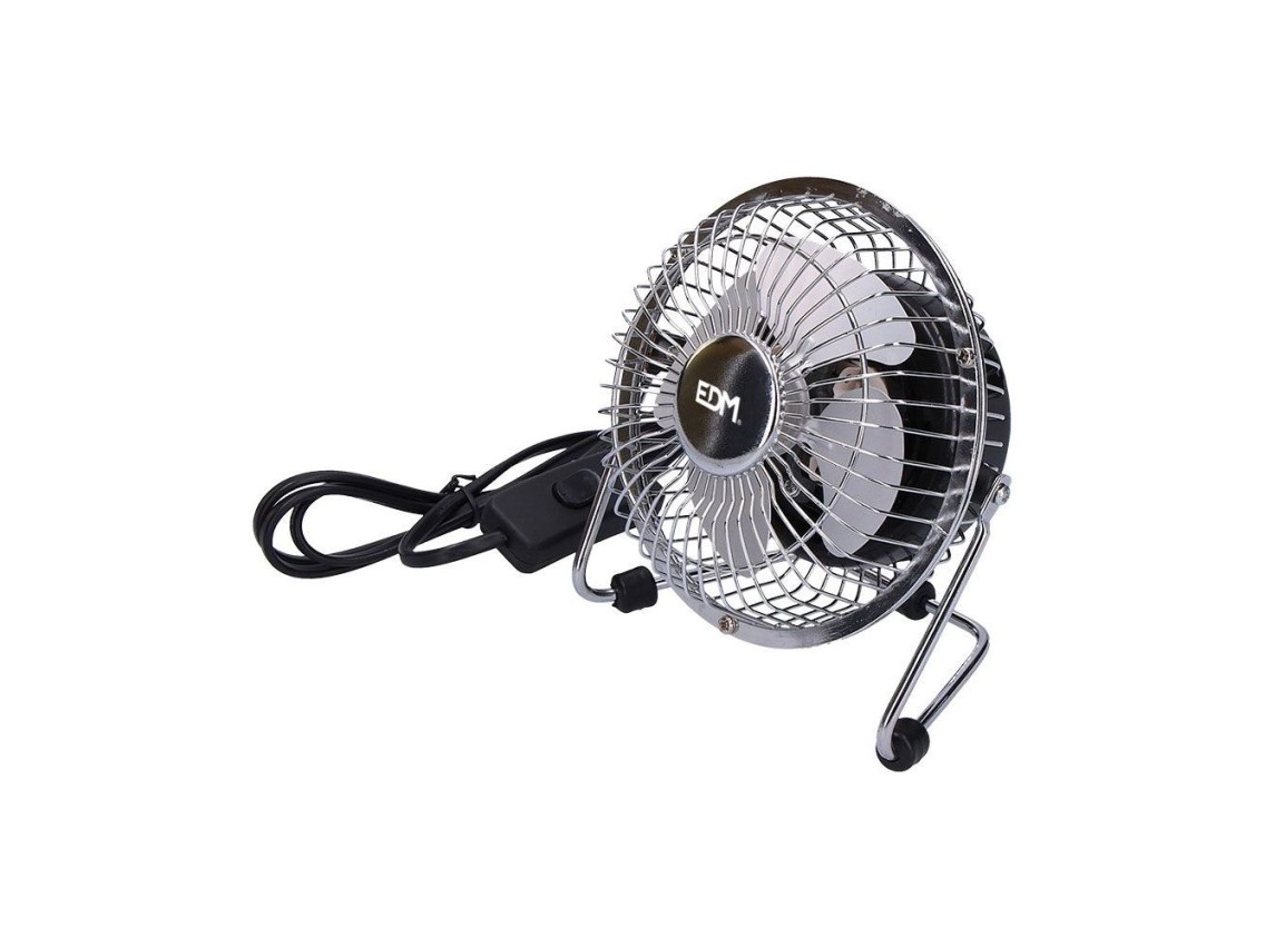 Ventilador mini industrial de sobremesa cromado: 15w, 54,7 db, aspas: ø10 x 15 cm
