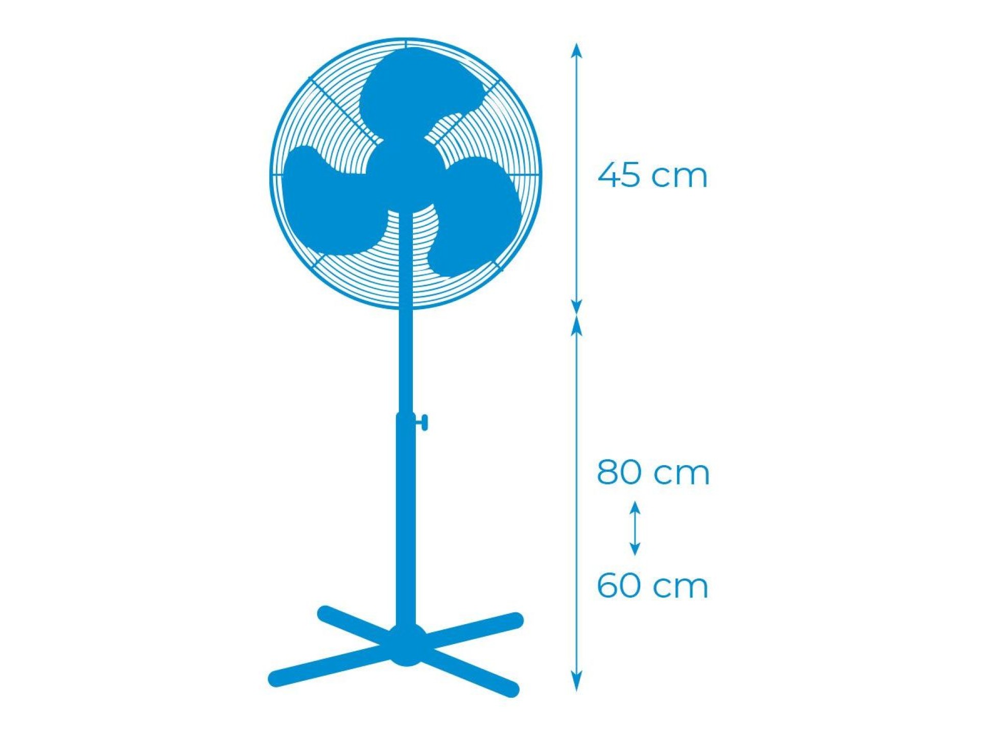 Stand-standing fan, white, 45w power, db 60, 40cm dia. blades, adjustable height 105-125cm