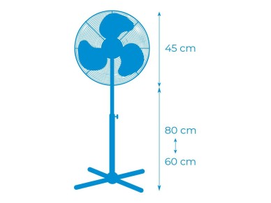 Stand-standing fan, white, 45w power, db 60, 40cm dia. blades, adjustable height 105-125cm Stand-standing fan, white, 45w power, db 60, 40cm dia. blades, adjustable height 105-125cm