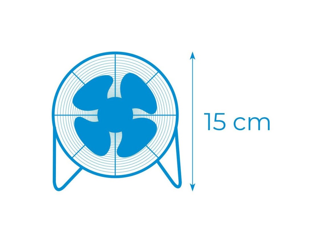 Ventilador mini industrial de sobremesa cromado: 15w, 54,7 db, aspas: ø10 x 15 cm