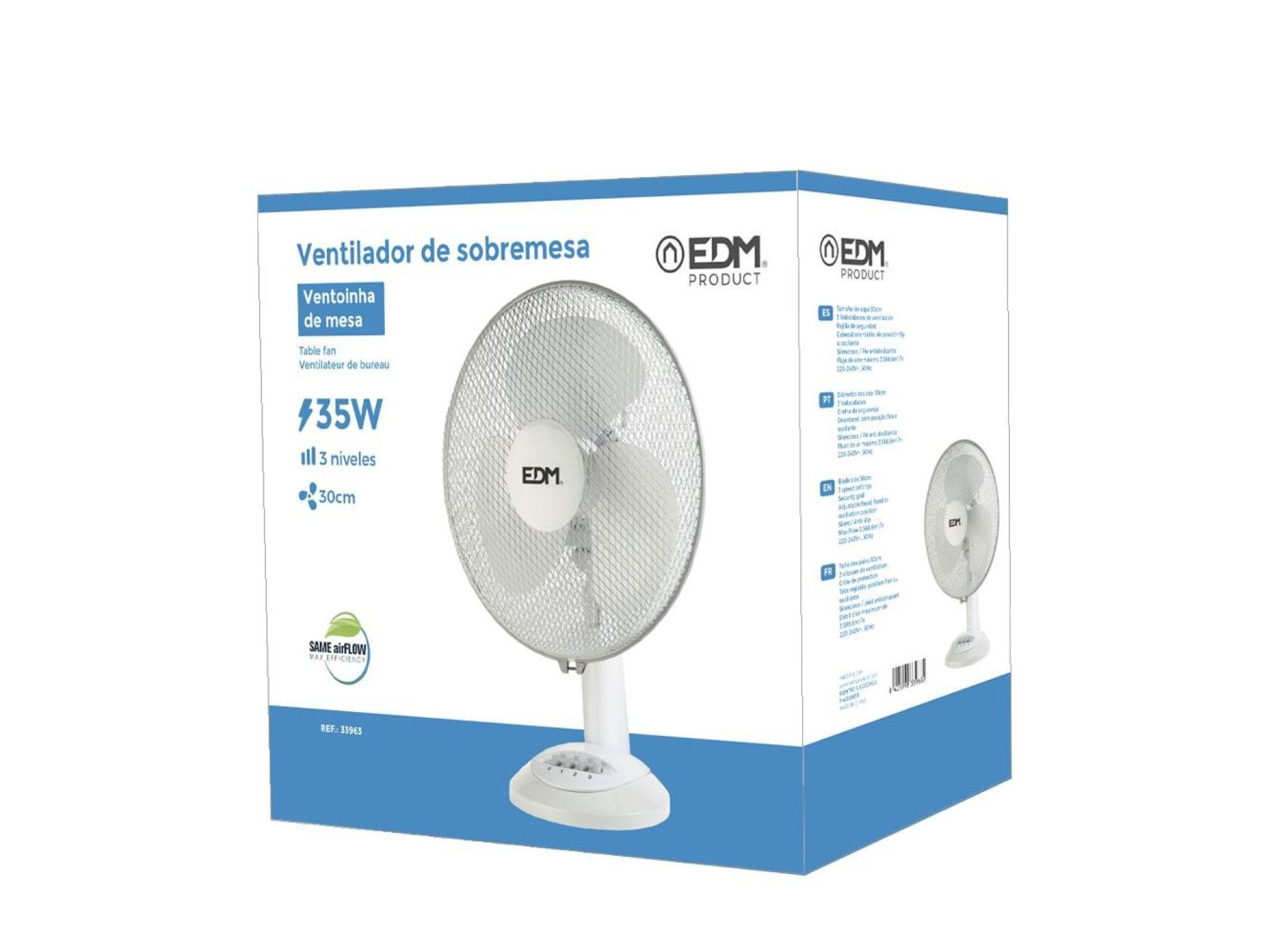 Ventilador de mesa branco: 35w, 53,4 db, pás: ø30 x 48 cm