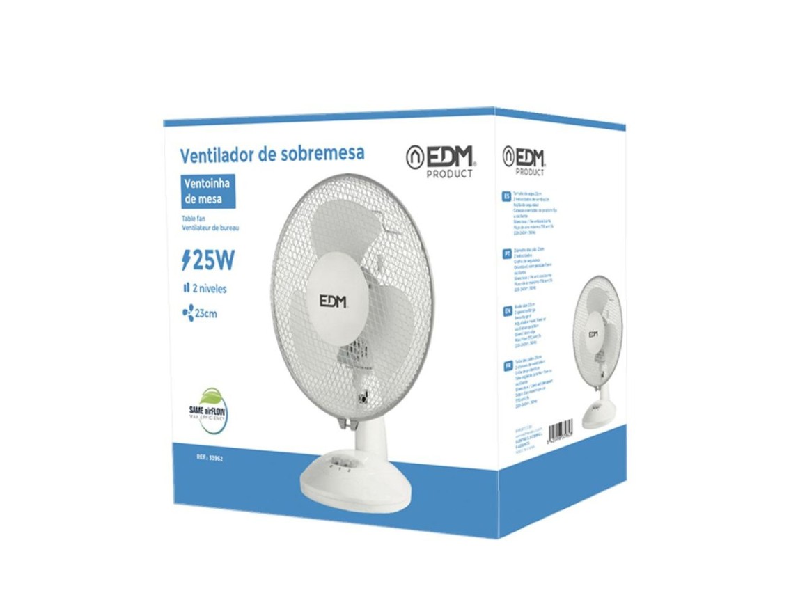 Ventilador de mesa branco: 25w, 41 db, pás: ø23, 27 x 24 x 36 cm