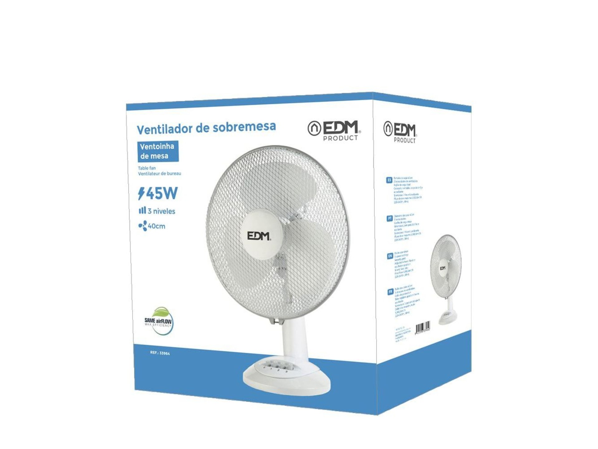 Ventilador de mesa. cor branco: 45w, 54,14 db, pás: ø40 x 61 cm