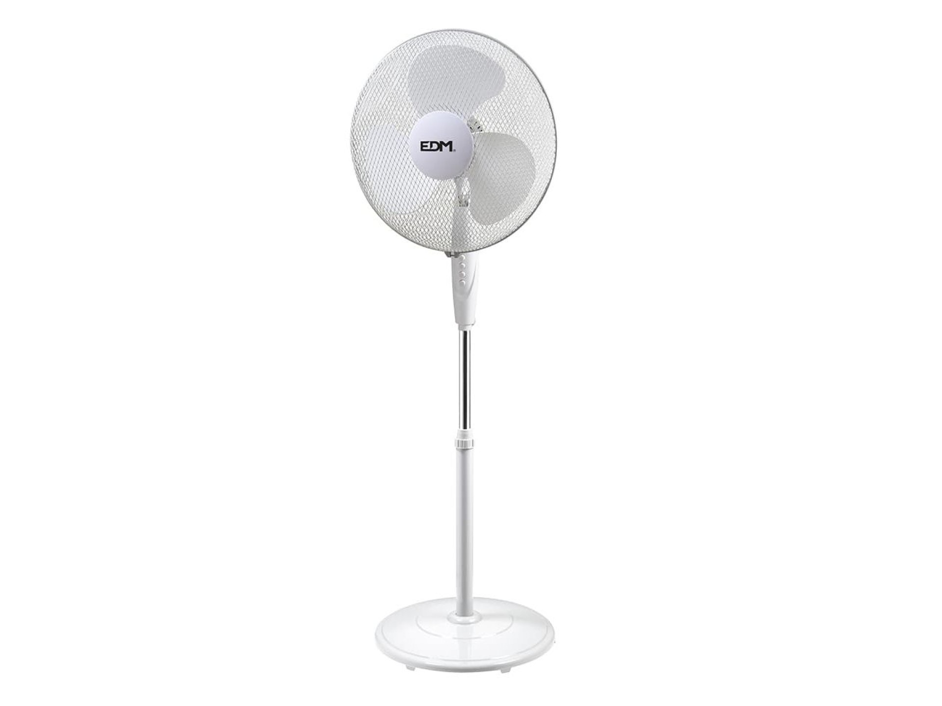 Ventilador de pie base circular, blanco, potencia 45 w, 55,6 db, aspas ø40 cm, altura regulable 110-
