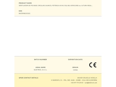 Ventilador de pie base circular, blanco, potencia 45 w, 55,6 db, aspas �40 cm, altura regulable 110-